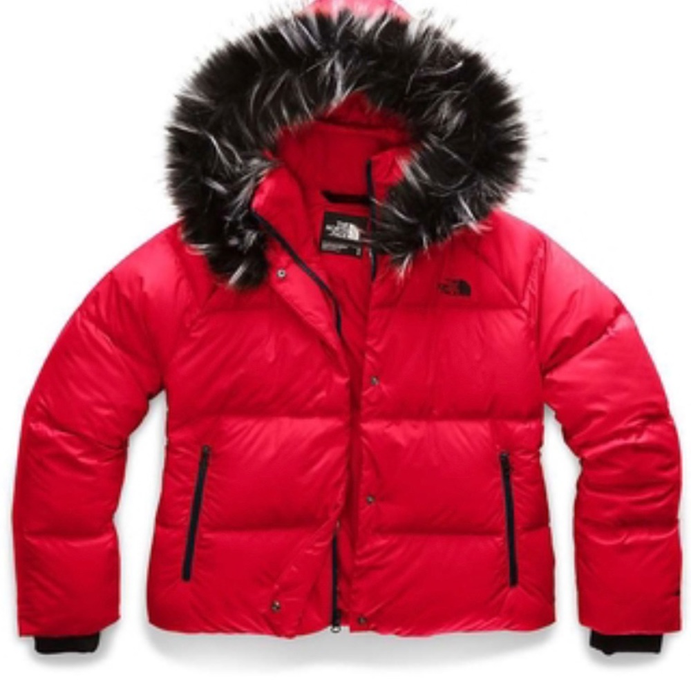 Red north face puffer NWT